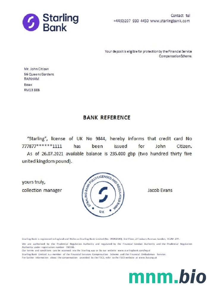 Przykład referencyjny Wielkiej Brytanii Starling bank w formatach Word i PDF